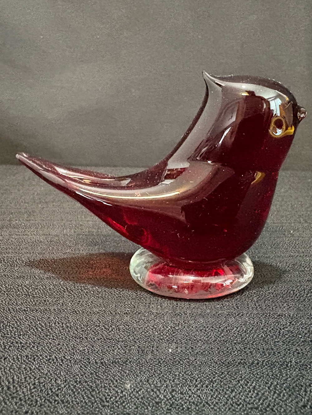 Vintage Ruby Red Royal Cardinal Bird Art Glass Signed Leo Ward 1997 Made in USA